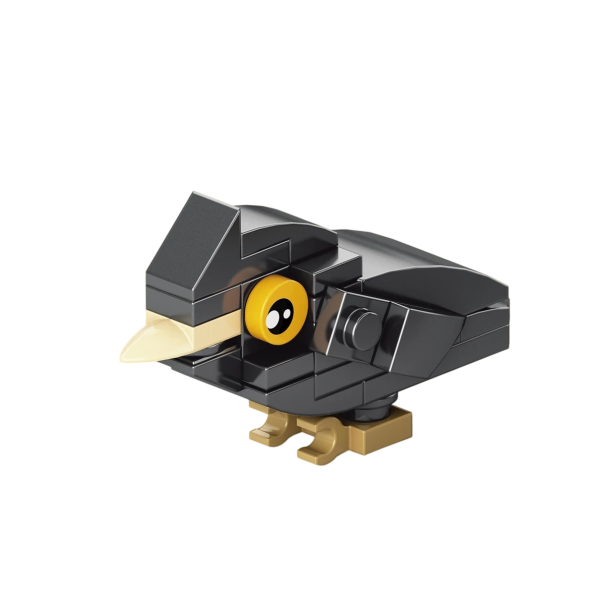 Stavebnice černý pták 3,6 x 6,5 x 3 cm 28 dílků Mini ptáček s výrazným okem a světlým zobákem Roztomilý model pro dekoraci a kreativní tvoření 1
