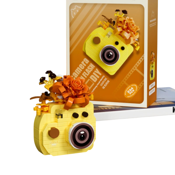 Stavebnice fotoaparátu s květinovým doplňkem 3D dekorace z kostek Kreativní model s výrazným designem pro dospělé a teenagery 1
