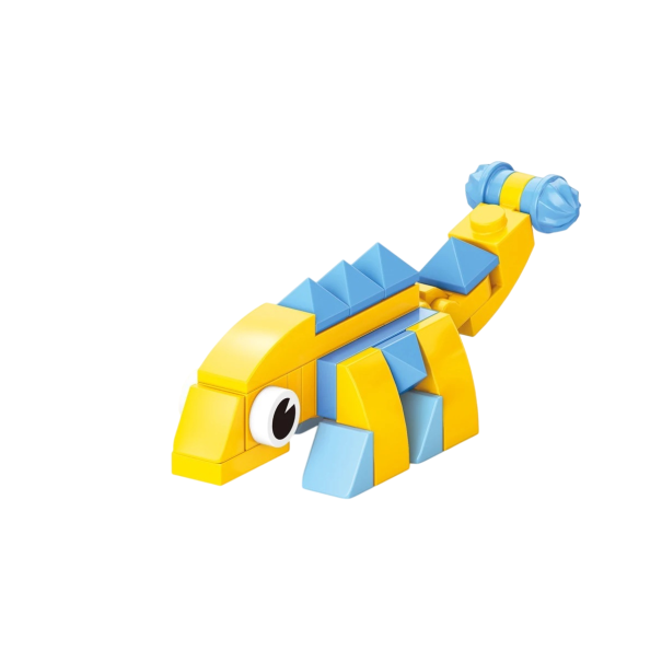 Stavebnice modro-žlutý dinosaurus 2,6 x 8,1 x 2,7 cm 40 dílků Mini model s hřbetními ostny a ocasem Roztomilý ještěr pro dekoraci a tvoření 1