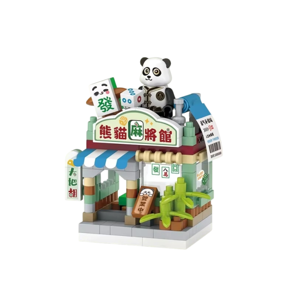 Stavebnice obchod Mahjong salon 5,5 x 4 x 6,5 cm 190 ks MINI dům Panda Vlasy Vousy Stavební bloky pro děti Dívky Chlapce Kreativní hračka Dárek 1