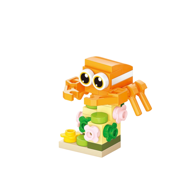 Stavebnice oranžový krab 4,5 x 4,7 x 4,9 cm 34 dílků Mini mořský krab s dekorativním podstavcem Roztomilý model pro dekoraci a kreativní tvoření 1