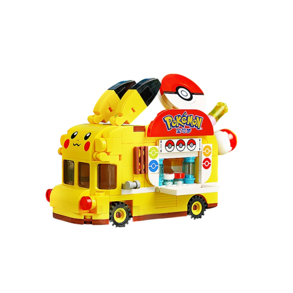 Stavelette Pikachu stand de vente 12 x 9 cm Voiture avec fenêtre de service Ensemble Pokémon pour enfants Modèle mignon de véhicule Pikachu à jouer 1
