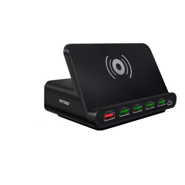 Stazione di ricarica wireless combinata a 6 porte 1