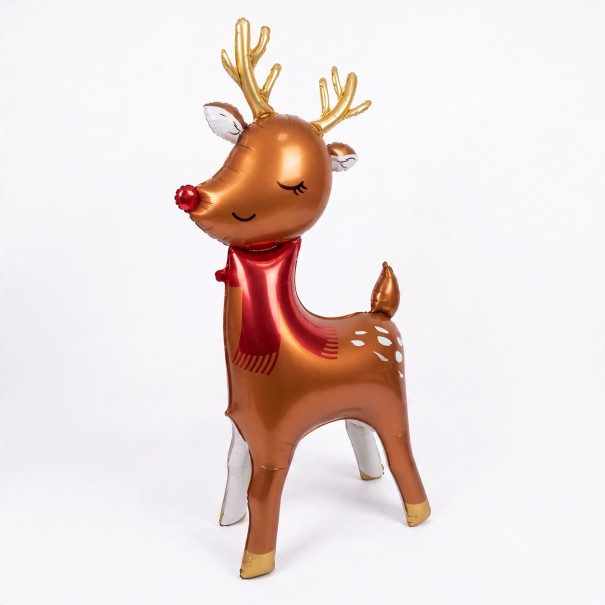 Stehender aufblasbarer Weihnachtsmann mit goldenen Geweihen und Schal 149 x 84 cm Braun Gold und Rot Weihnachtsdekoration für Haus und Geschäft 1
