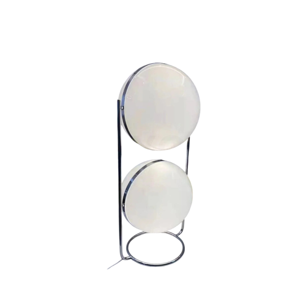 Stehlampe mit zwei kugelförmigen Schirmen, 80 x 40 cm, kaltes weißes Licht, verchromter Metallrahmen, weiß, modernes Licht für Innenräume