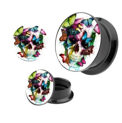 Stekker met print van schedel en vlinders 14 mm