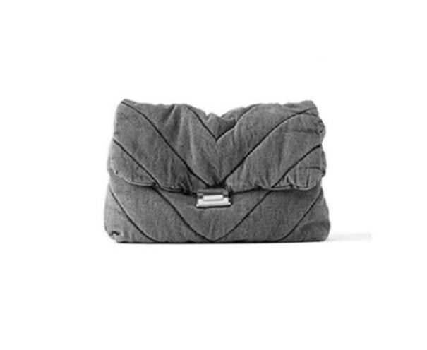 Stepp Damen Crossbody Tasche mit Klappe Jeanslook Tragegurt mit Kette Metallverschluss Baumwolle und Polyester 36 x 28 x 8 cm grau