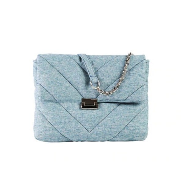 Stepp Damen Crossbody Tasche mit Klappe Jeanslook Tragegurt mit Kette Metallverschluss Baumwolle und Polyester 36 x 28 x 8 cm hellblau