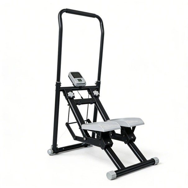 Stepper avec simulation d'escaliers réglage de hauteur 3 niveaux de 115 à 125 cm Pédales larges 47 cm Acier Charge maximale 150 kg Moniteur LED noir