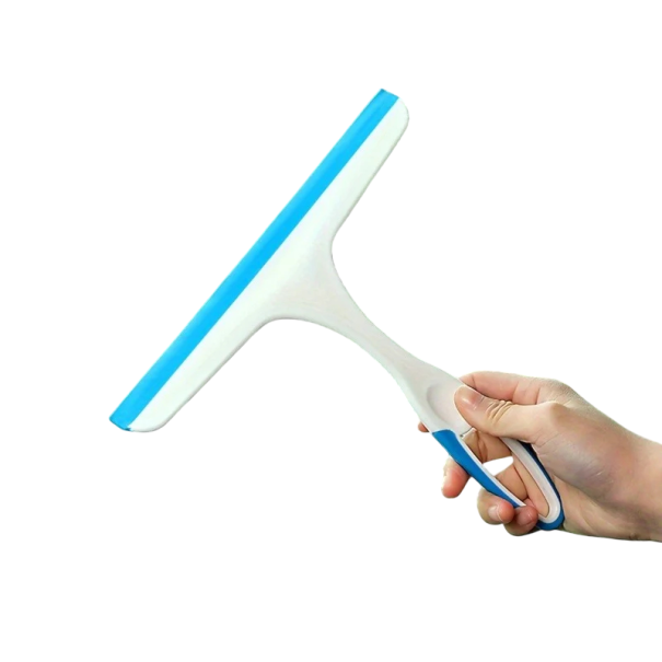 Stěrka na sklo s ergonomickou rukojetí 25 × 21,5 cm ruční čistič oken a sprchových stěn do koupelny i domácnosti modrá