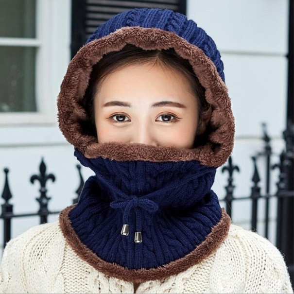 Stickad balaclava för kvinnor mörkblå
