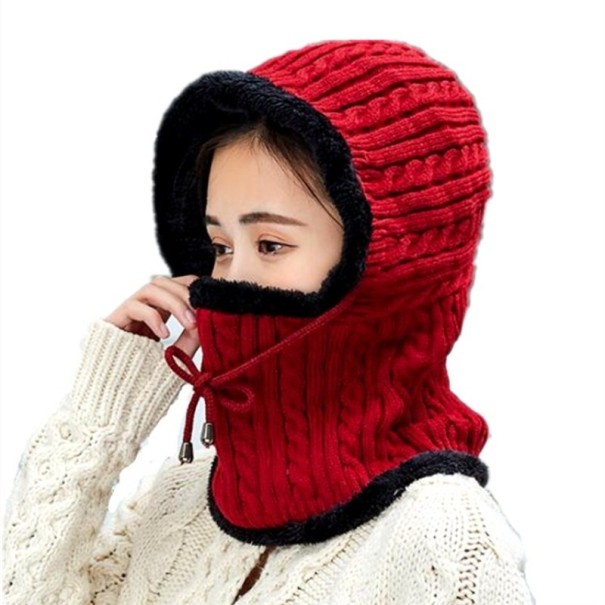 Stickad balaclava för kvinnor vinröd