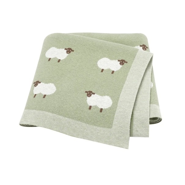 Stickad bomullsfilt för baby 70x90 cm Babyfilt för barnvagn Spjälsängar Färgglatt mönster Nyfödda Spädbarn Sover grön