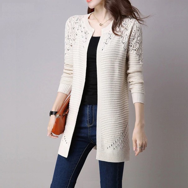 Stickad cardigan för damer G316 krämfärgad XS