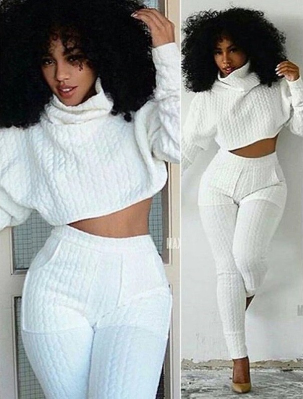 Stickad crop top och byxor för kvinnor P1669
