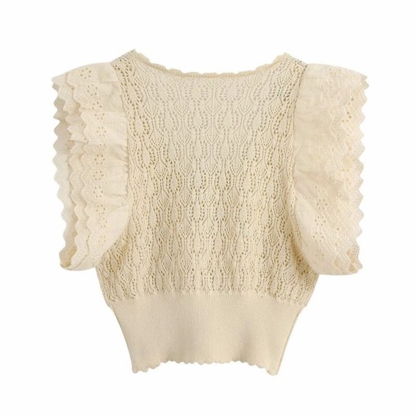 Stickad croptop för kvinnor med volanger
