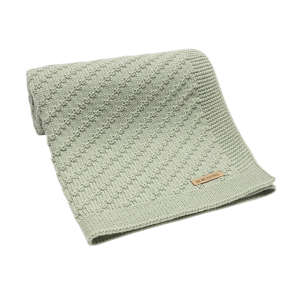 Stickad filt för baby 70x90 cm Färgglad filt för barnvagn och spjälsäng För nyfödda Sova Resa grön