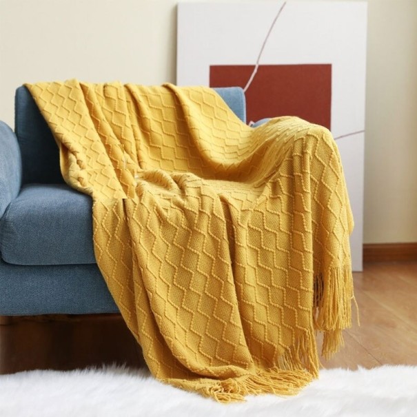 Stickad filt med tofs 127 x 152 cm Beige