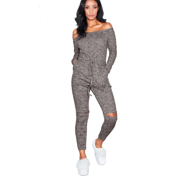Stickad jumpsuit för dam J1836 grå L