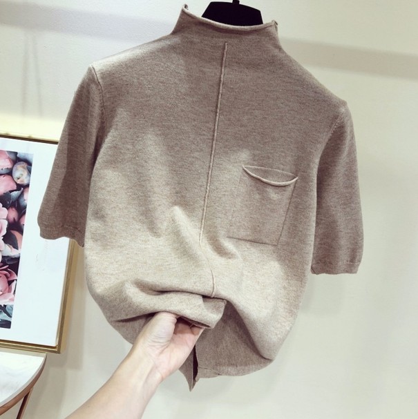 Stickad T-shirt för dam A2984 beige S