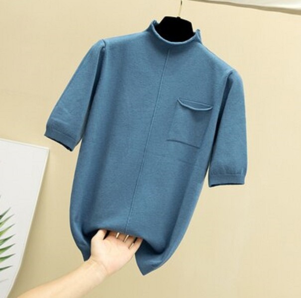 Stickad T-shirt för dam A2984 blå S