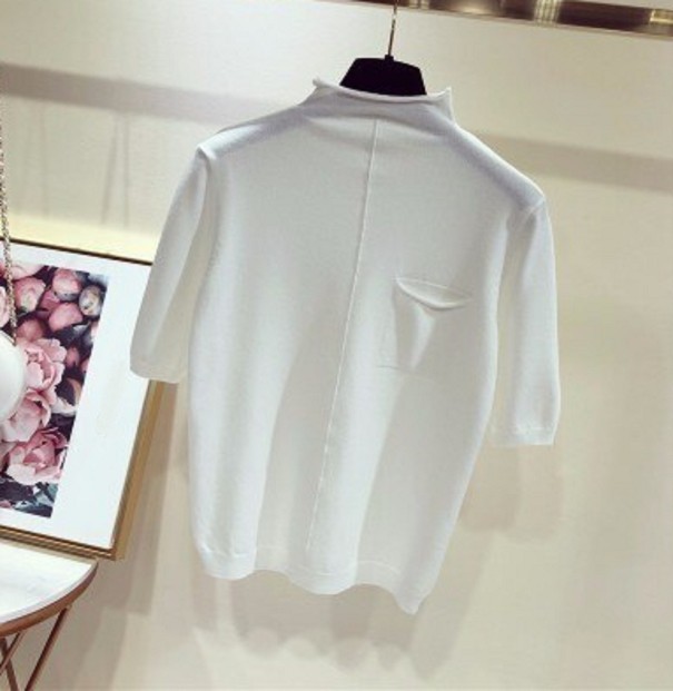 Stickad T-shirt för dam A2984 vit S