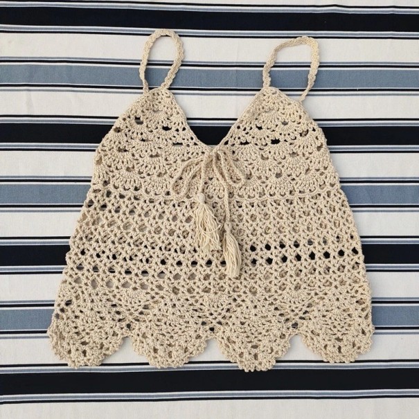 Stickad topp för damer P645 beige M