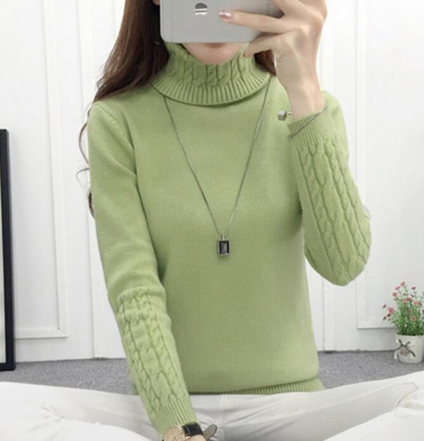 Stickad turtleneck, dam A2125 grön XS