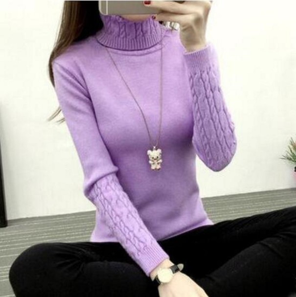 Stickad turtleneck, dam A2125 lila M