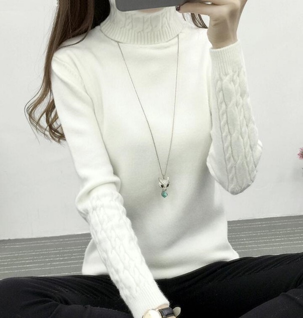 Stickad turtleneck, dam A2125 vit L