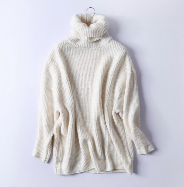 Stickad turtleneck, dam A2931 krämfärgad M