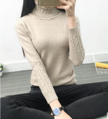 Stickad turtleneck dam J2858 khaki L