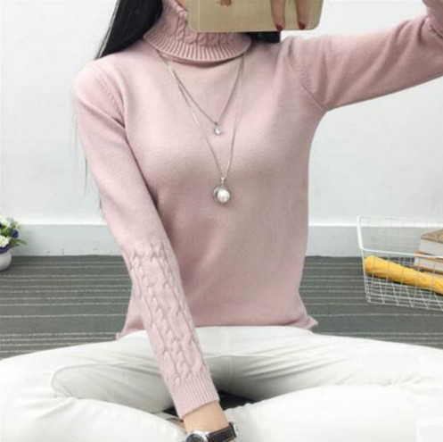 Stickad turtleneck dam J2858 rosa XS