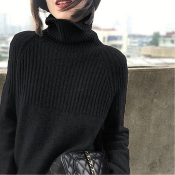 Stickad turtleneck för damer G233 brun L