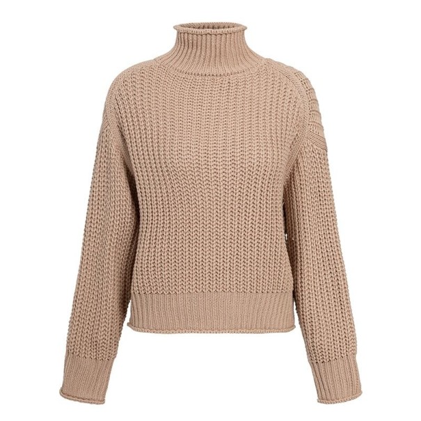 Stickad turtleneck-tröja för kvinnor ljusbrun
