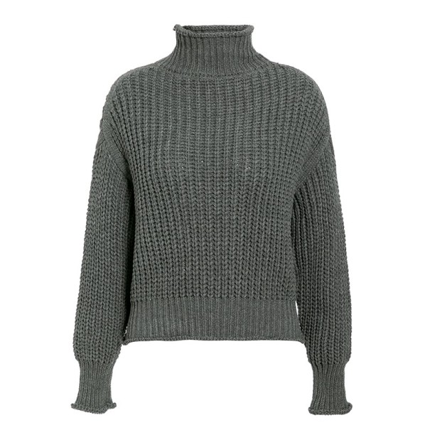 Stickad turtleneck-tröja för kvinnor mörkgrå