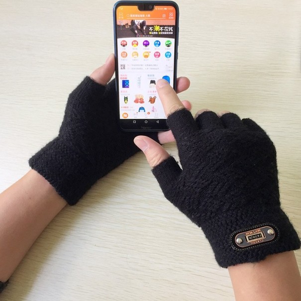 Stickade fingerlösa handskar för män
