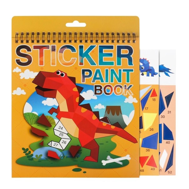 Stickerbuch Dinosaurier Malen mit Aufklebern nach Zahlen Spiralbindung gelb Bilder zusammensetzen Kinder kreative Gestaltung