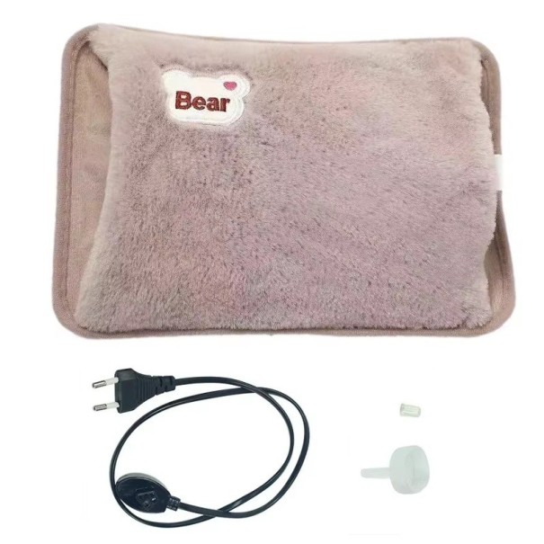 Sticlă electrică pentru încălzirea apei 27 x 17 cm 220 V 420 W priză EU Sticlă de apă încărcabilă din pluș Încălzitor sigur pentru mâini și corp kaki