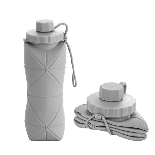 Sticlă pliabilă din silicon pentru băut 600 ml Sticlă de călătorie din silicon rezistentă la temperaturi între −15 și 100 °C sticlă portabilă gri