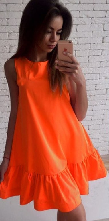 Stijlvolle mouwloze zomerjurk J2972 oranje L
