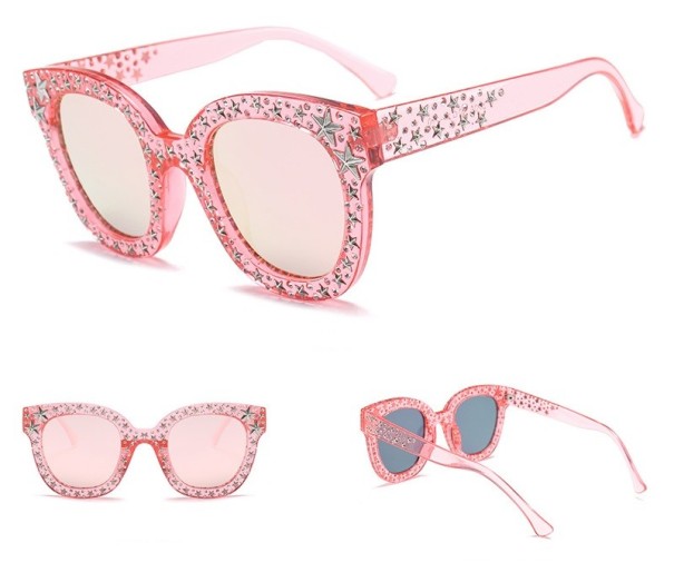 Stilfulde retro solbriller til kvinder J3017 rosa-sort linse indeni