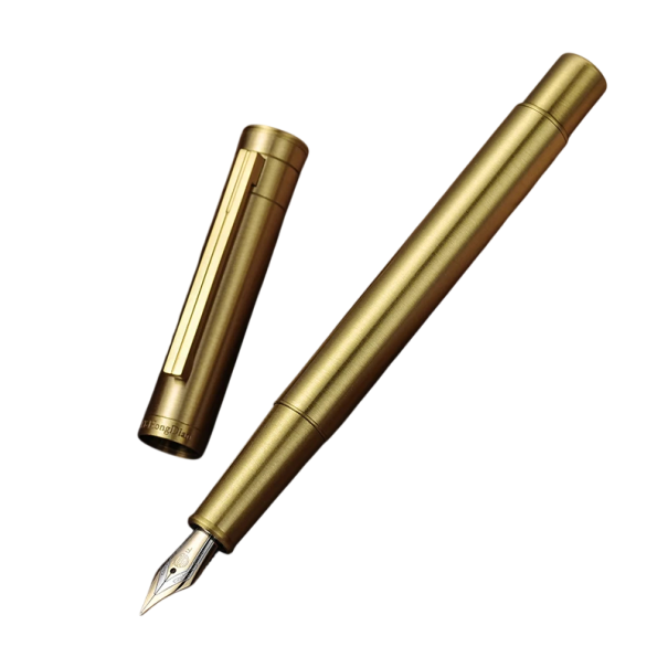 Stilou din alamă vintage cu vârf îndoit de 1 mm, stilou de caligrafie de culoare aurie, lungime 13,8 cm, diametru 10 mm pentru școală, birou 1