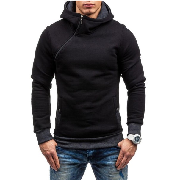 Stílusos férfi pulóver érdekes cipzárral J946 fekete S