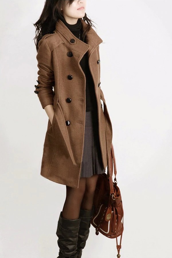 Stílusos női hosszú kabát J1225 barna L