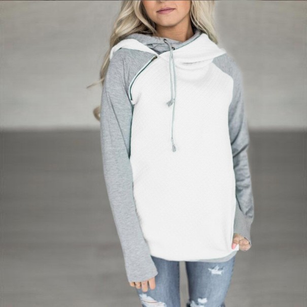 Stílusos női kapucnis pulóver J1005 fehér XL