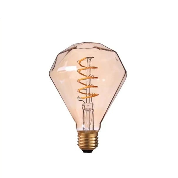 Stmívatelná LED žárovka so špirálou G95 v tvare diamantu 4 W 220 V Jantárové sklo a zlatá hliníková objímka Teplá biela 2700 K Do spálne 1