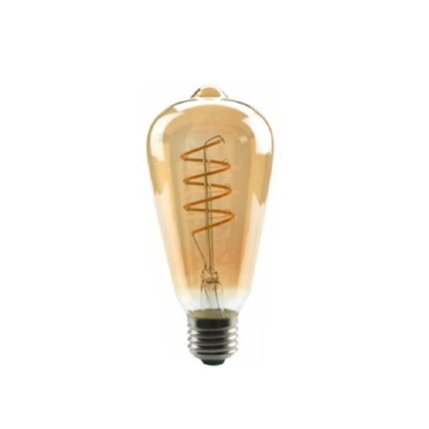 Stmívatelná LED žárovka ST64 so spirálou 4 W 220 V 6,4 x 14,2 cm Jantarové sklo a hliníková objímka Teplá biela 2700 K Do retro lampy 1