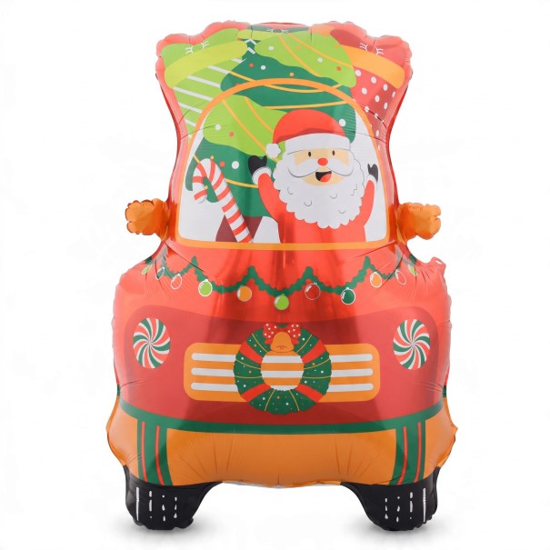 Stojaci nafukovací balónek Santa Claus v aute s vianočným stromčekom 100 x 120 cm Červený a oranžový Vianočná dekorácia do domu a obchodu 1