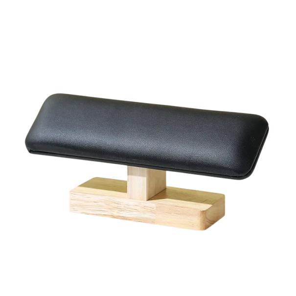 Stojánek na náramky a hodinky T-bar 12 × 8,5 × 5 cm dřevěný stojan s polstrovaným držákem z kůže pro vystavení náramků hodinek černá